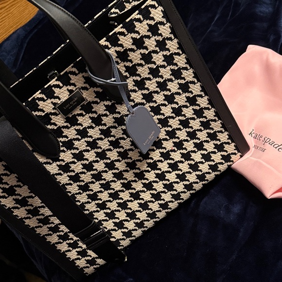Kate Spade Black and White Houndstooth Tote - Picture 1 of 8